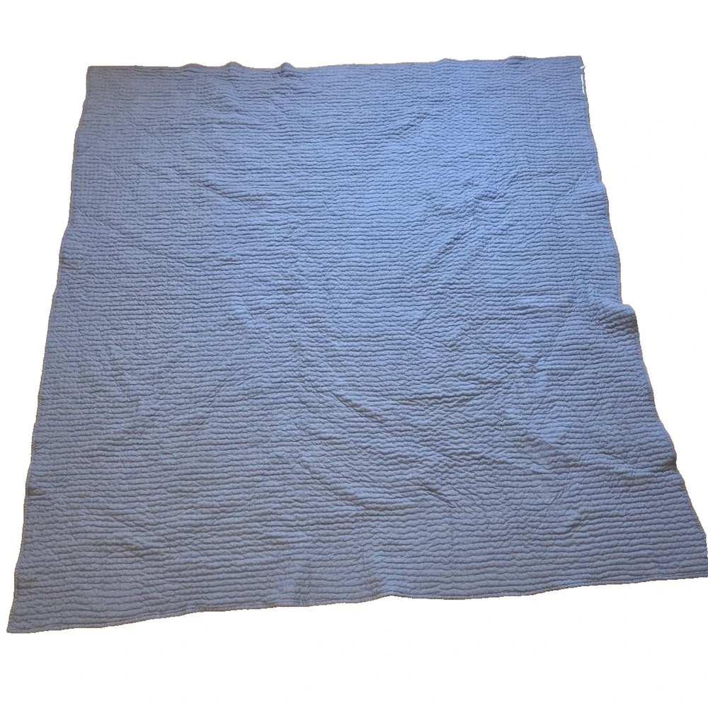 Pottery Barn Pick Stitch Cotton Linen Quilt Full Queen Gray Blue Coastal Cottage